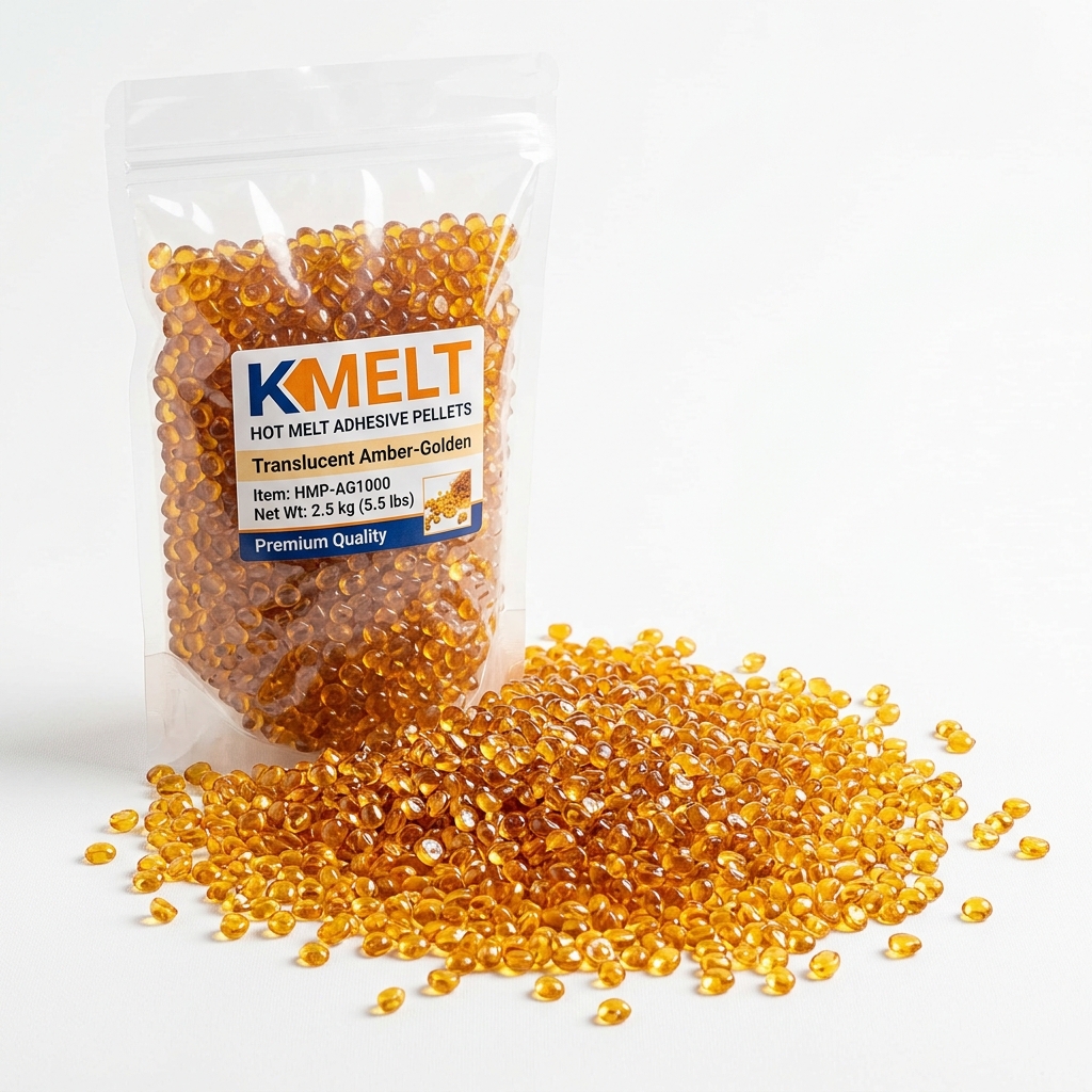Colquimica Kmelt translucent golden-amber hot melt adhesive pellets